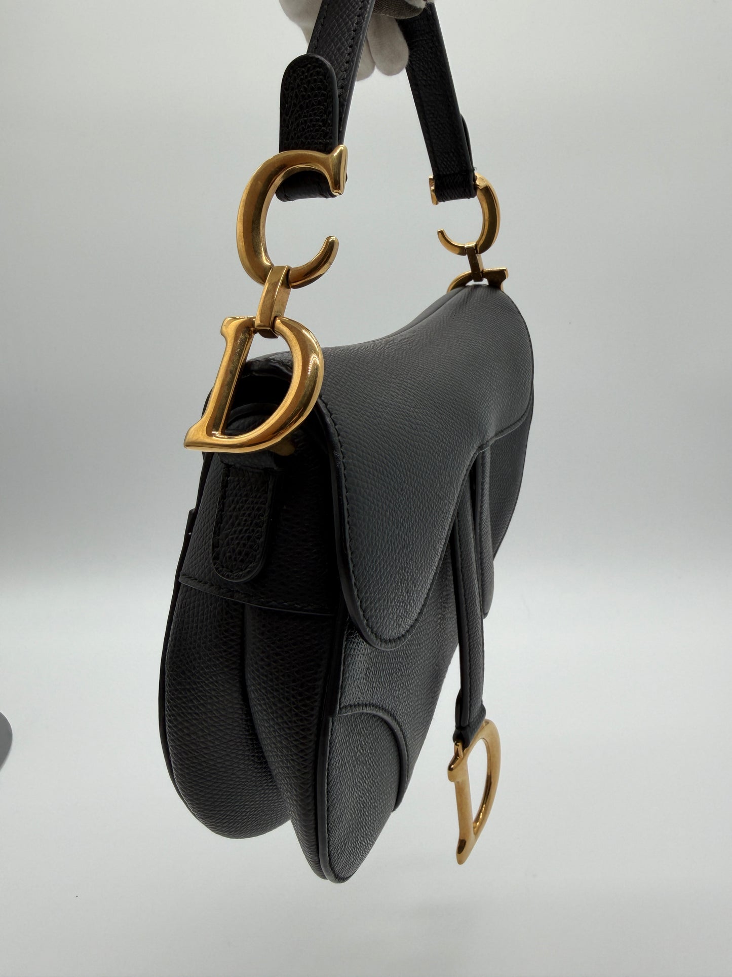 Christian Dior Saddle Bag Black Grained Calfskin Leather