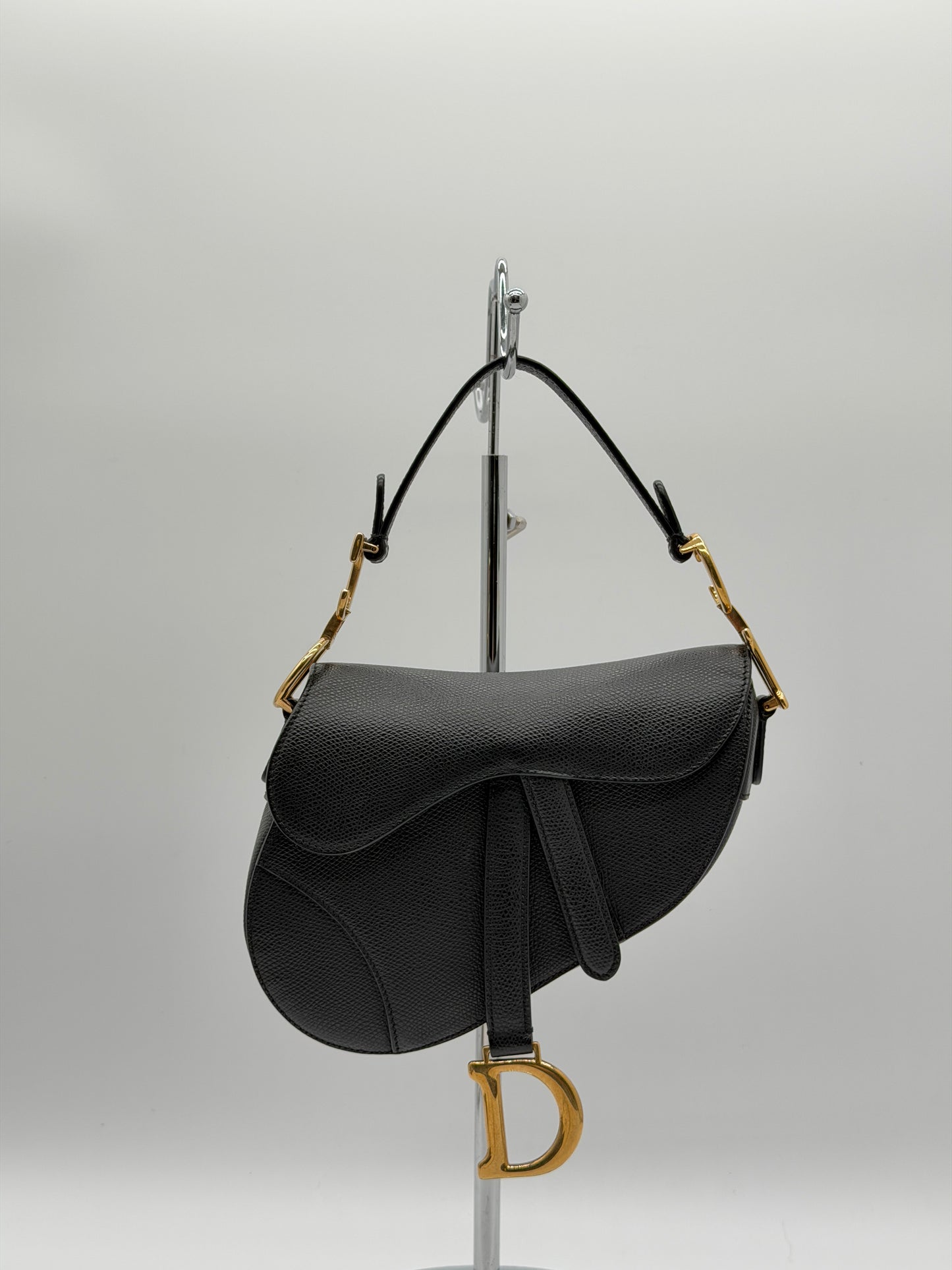 Christian Dior Saddle Bag Black Grained Calfskin Leather