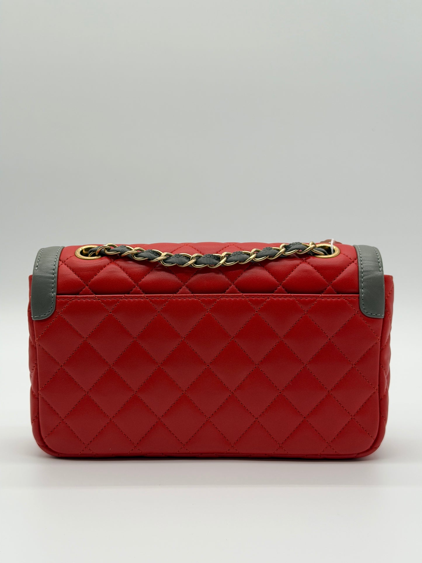 Chanel Coco Curve Flap Bag Red & Gray Quilted Lambskin Leather