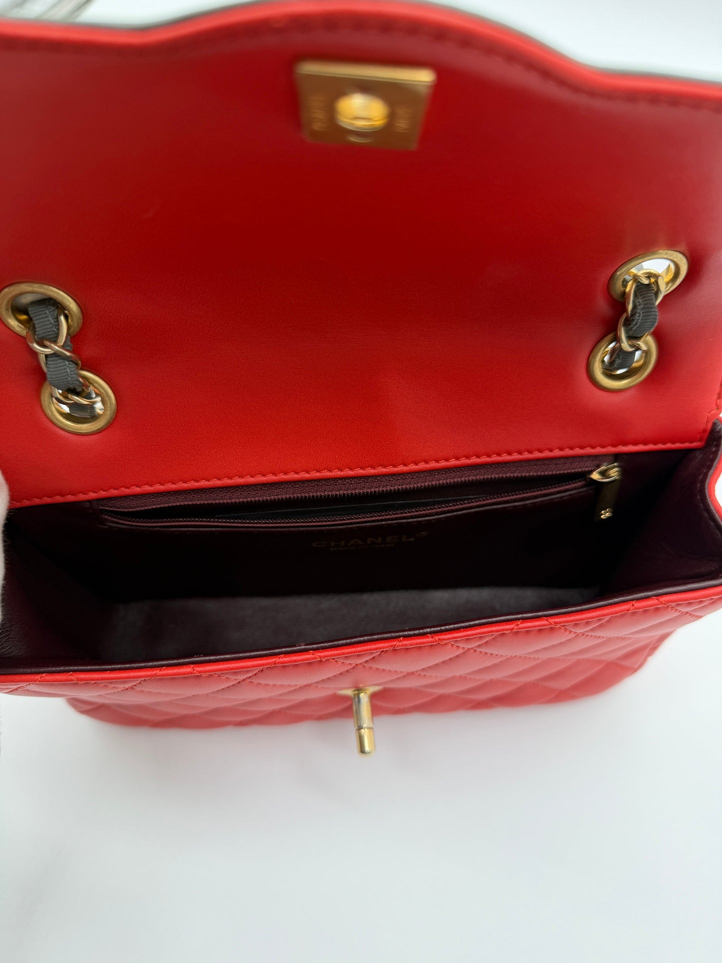 Chanel Coco Curve Flap Bag Red & Gray Quilted Lambskin Leather