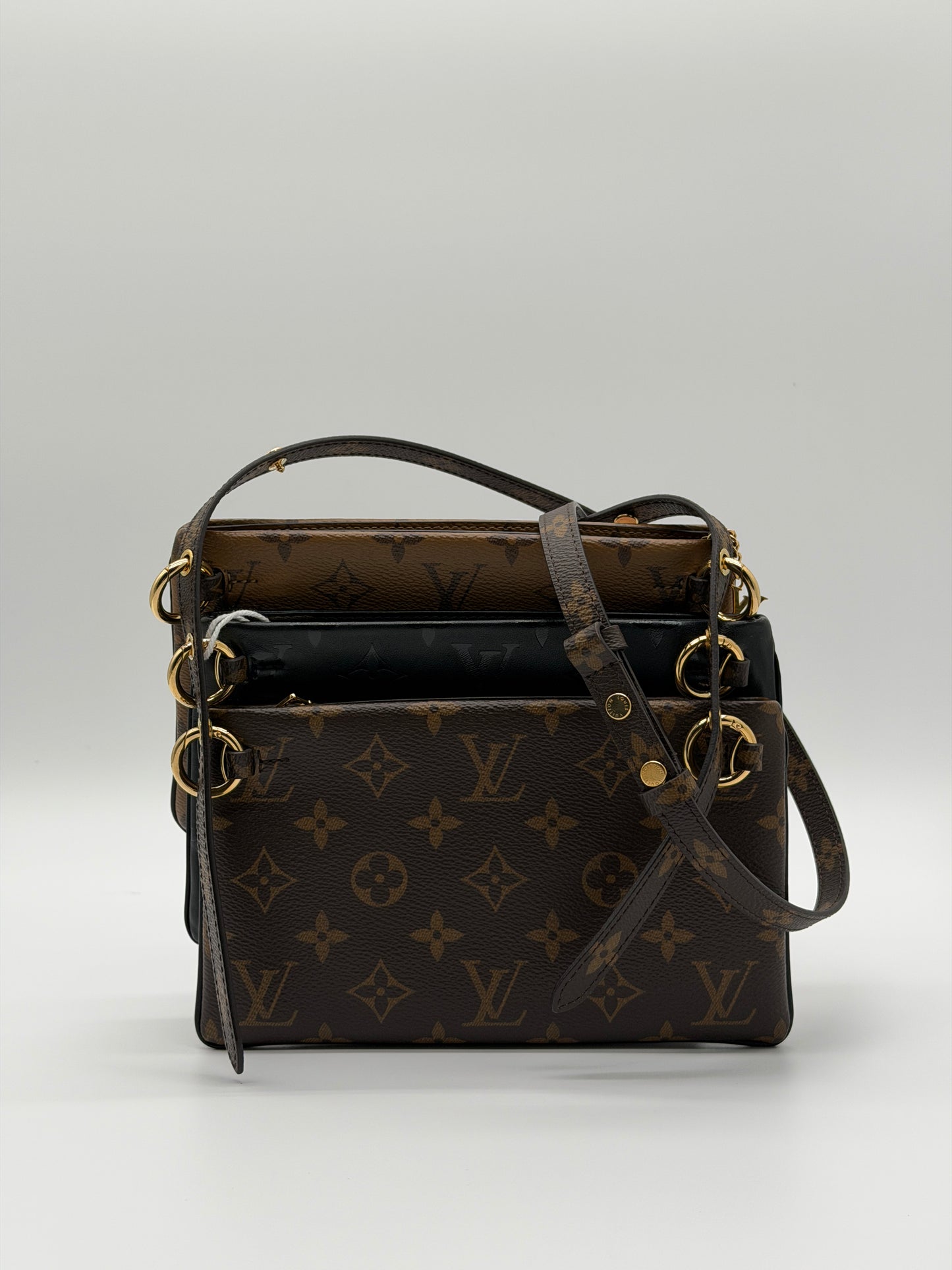 Louis Vuitton LV3 Pouch Monogram Canvas & Black Lambskin Crossbody Bag lx829