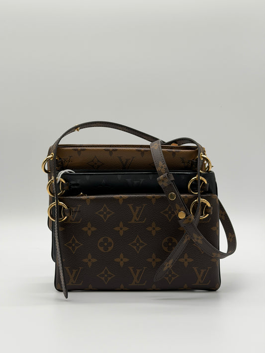 Louis Vuitton LV3 Pouch Monogram Canvas & Black Lambskin Crossbody Bag lx829