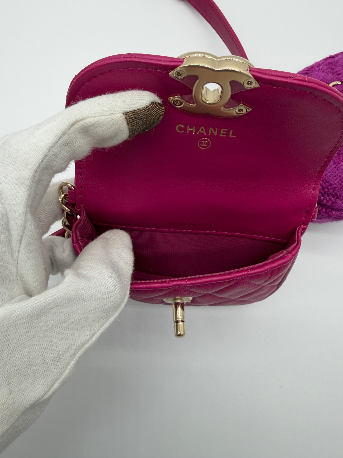 Chanel Tweed & Lambskin Quilted Waist Bag Fuchsia