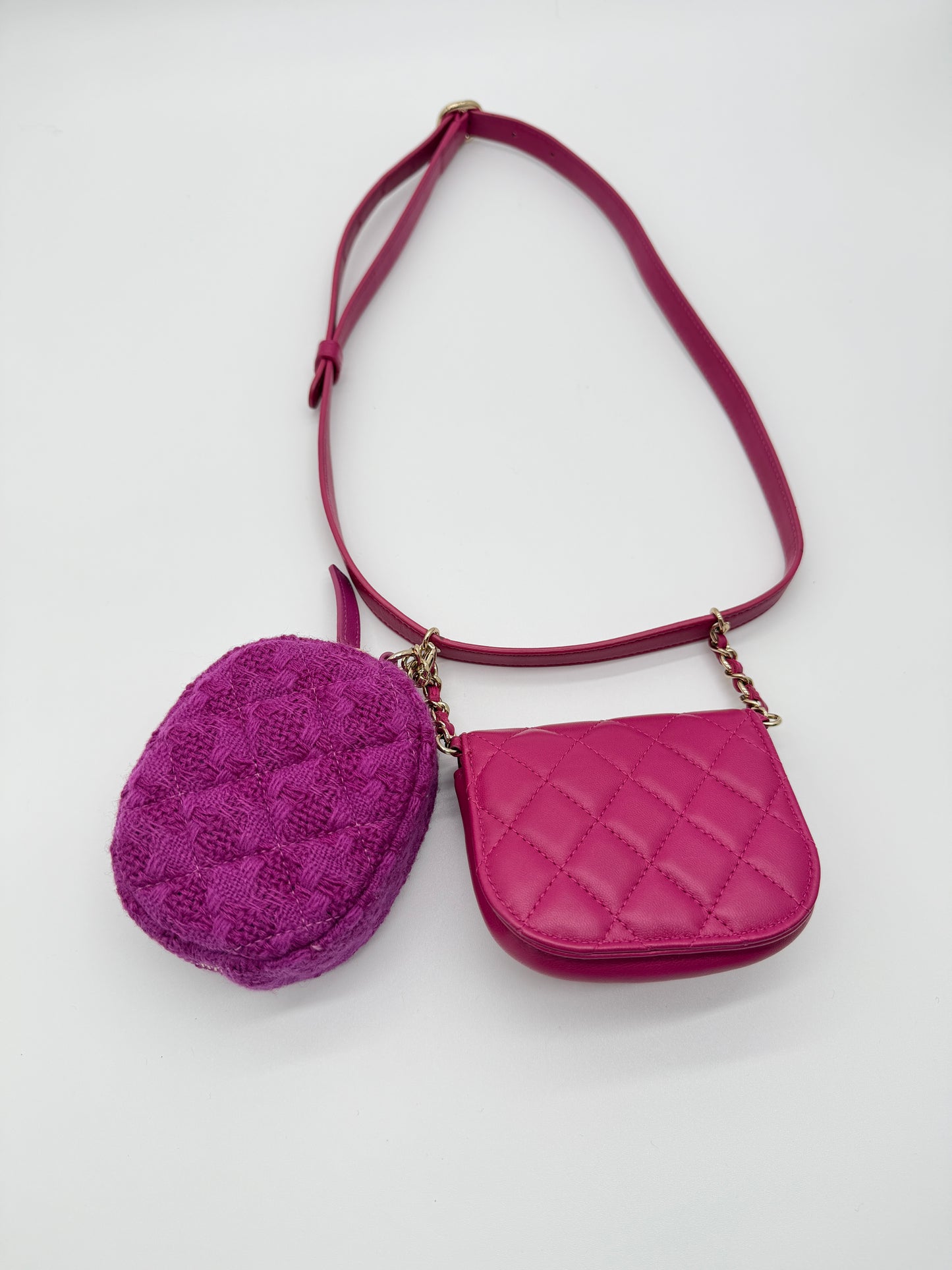 Chanel Tweed & Lambskin Quilted Waist Bag Fuchsia