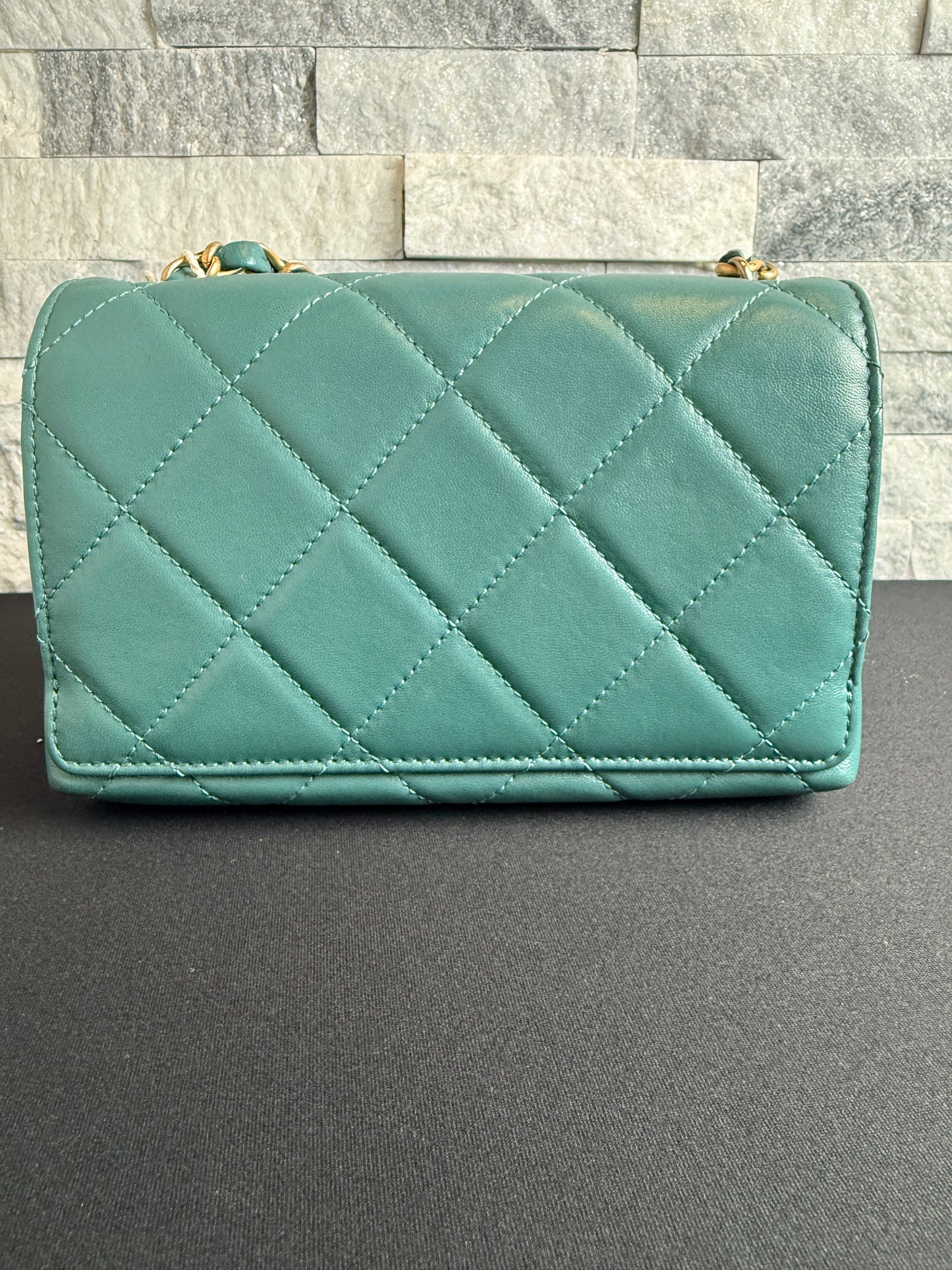 Chanel Small Lambskin Flap Bag with Green Stone CC Turn-Lock