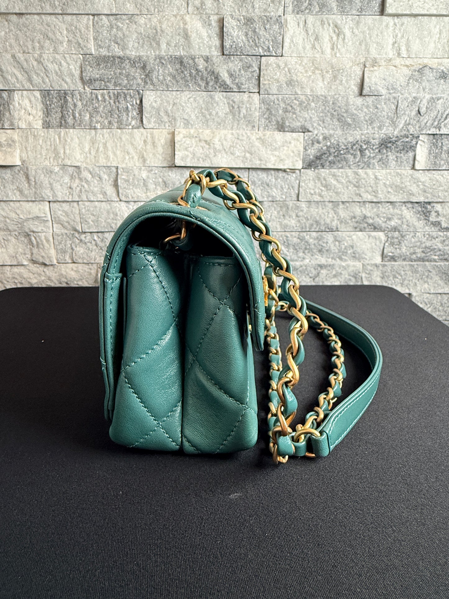Chanel Small Lambskin Flap Bag with Green Stone CC Turn-Lock