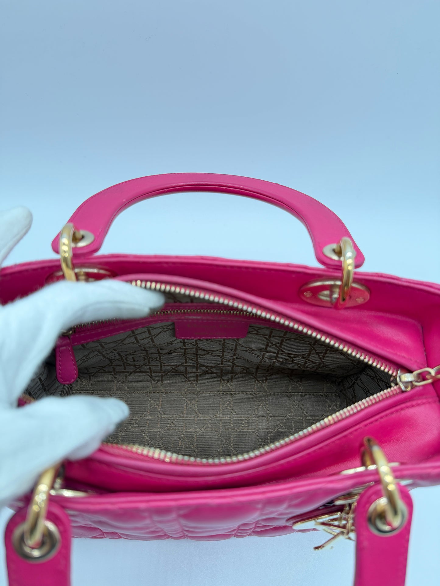 Christian Dior Lady Dior Cannage Fuchsia Leather Handbag lx868