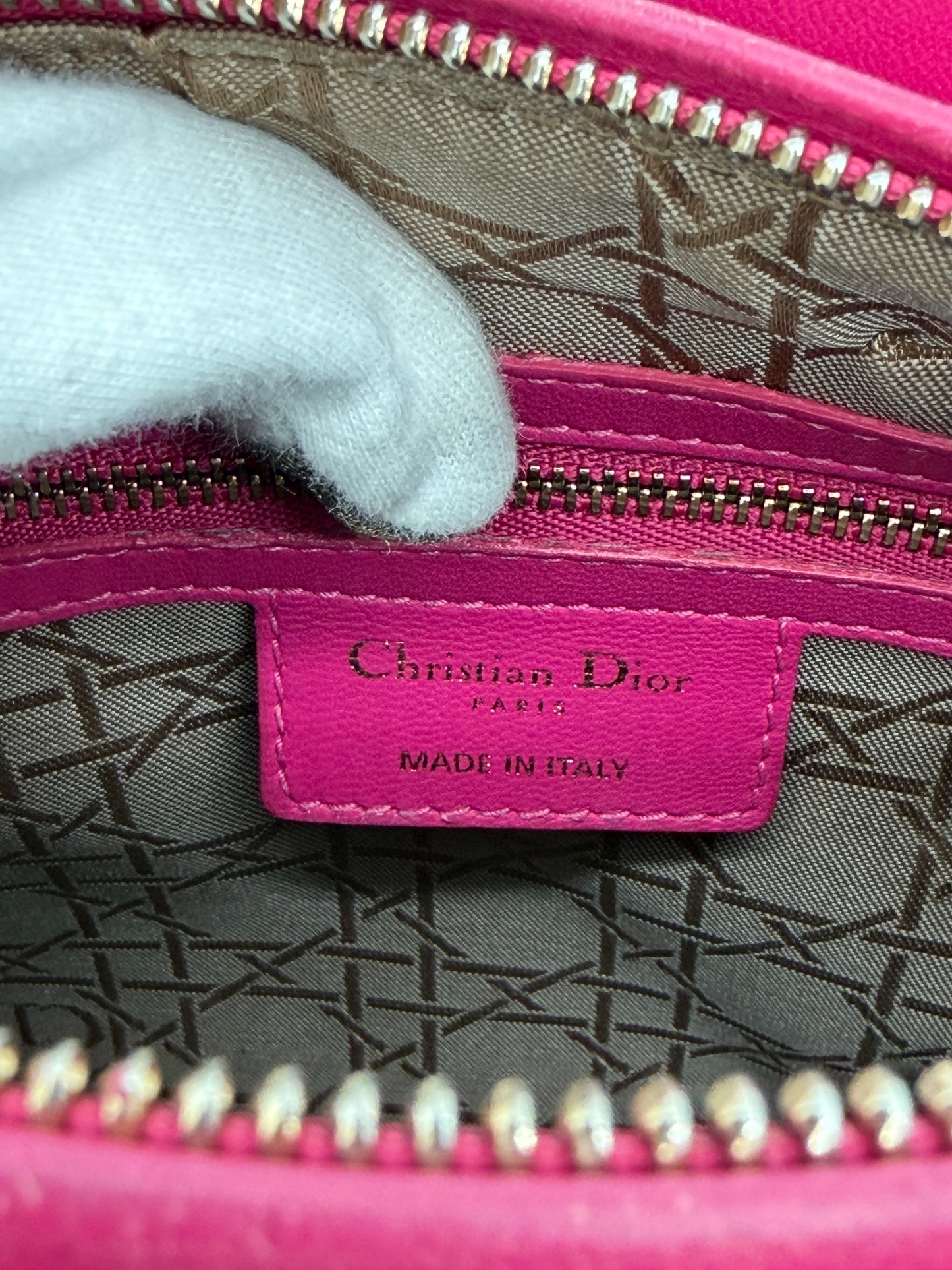 Christian Dior Lady Dior Cannage Fuchsia Leather Handbag lx868
