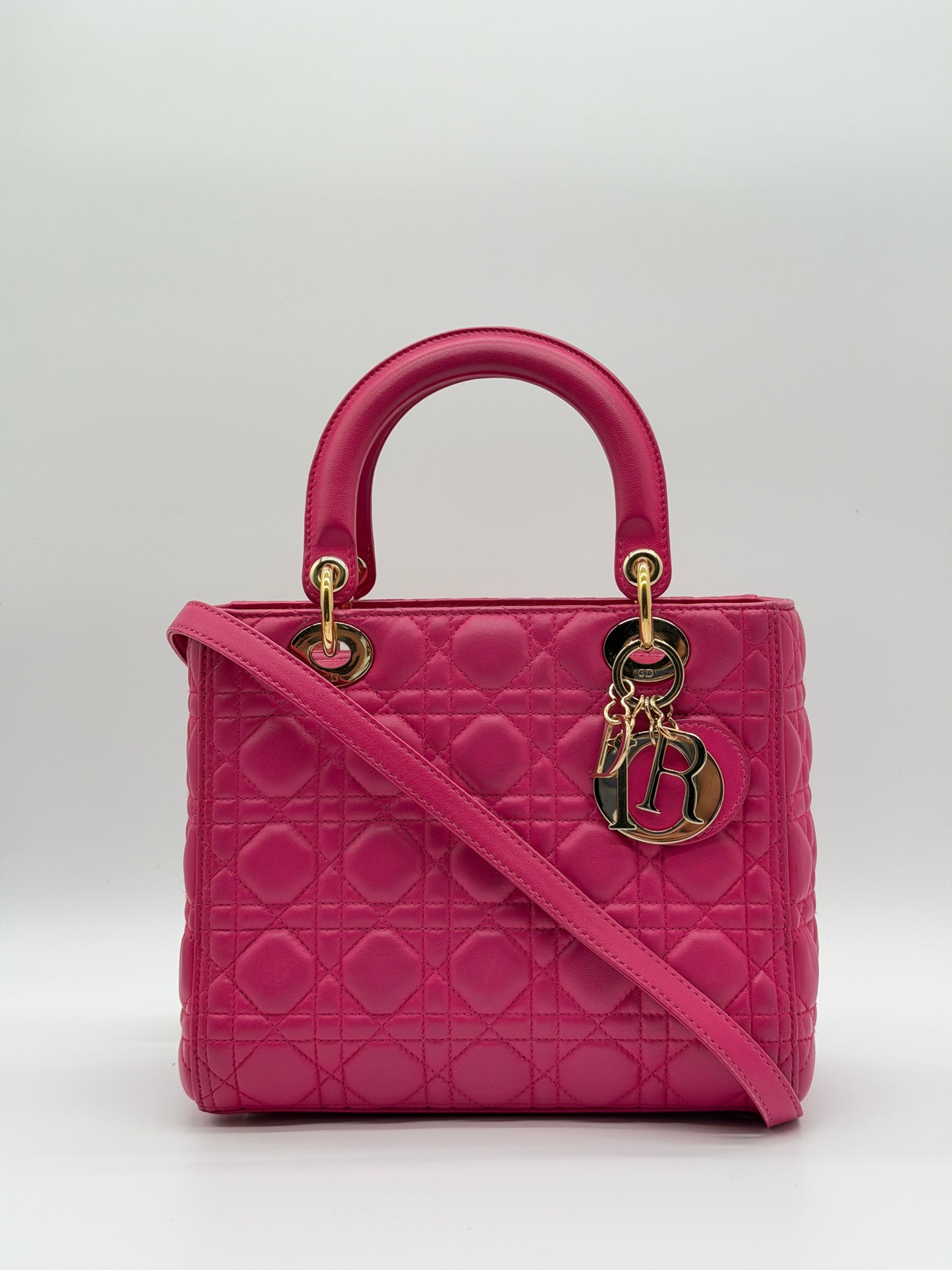 Christian Dior Lady Dior Cannage Fuchsia Leather Handbag lx868