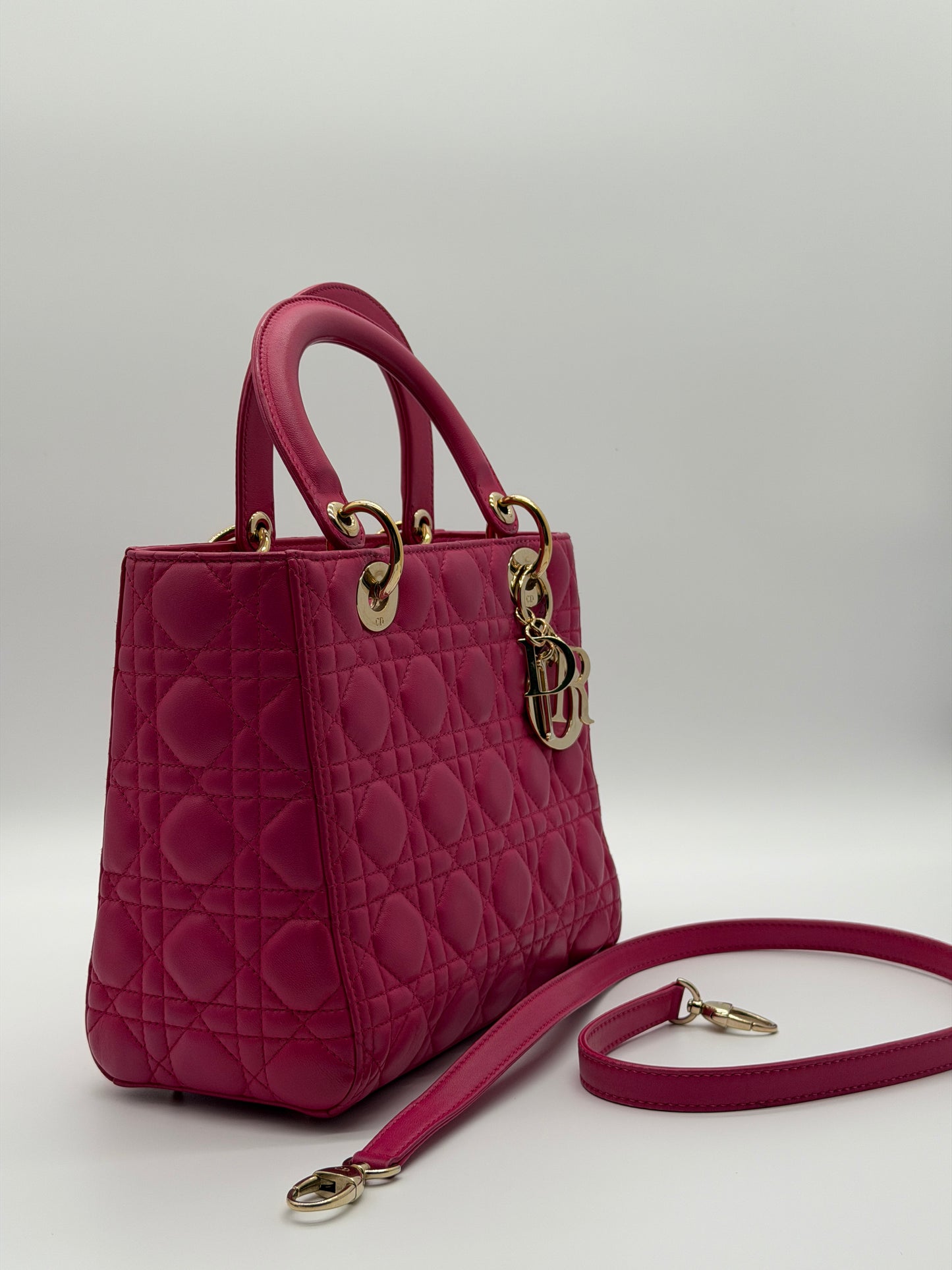 Christian Dior Lady Dior Cannage Fuchsia Leather Handbag lx868