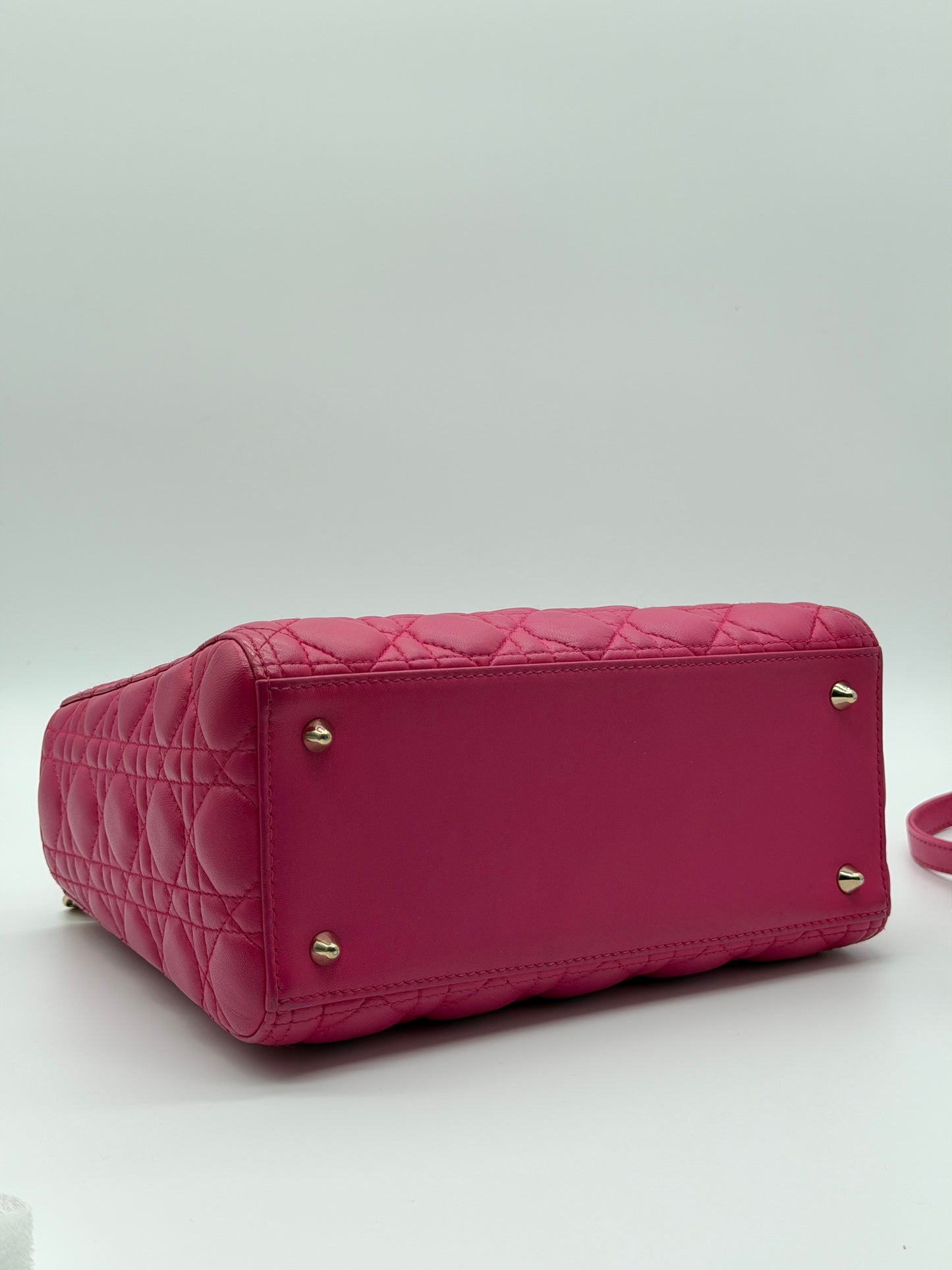 Christian Dior Lady Dior Cannage Fuchsia Leather Handbag lx868