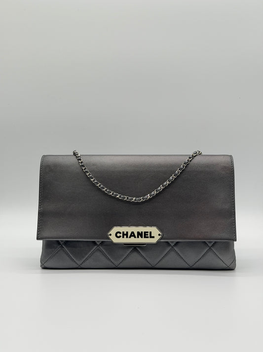 Chanel Quilted Retro Label Lambskin Clutch – Grey
