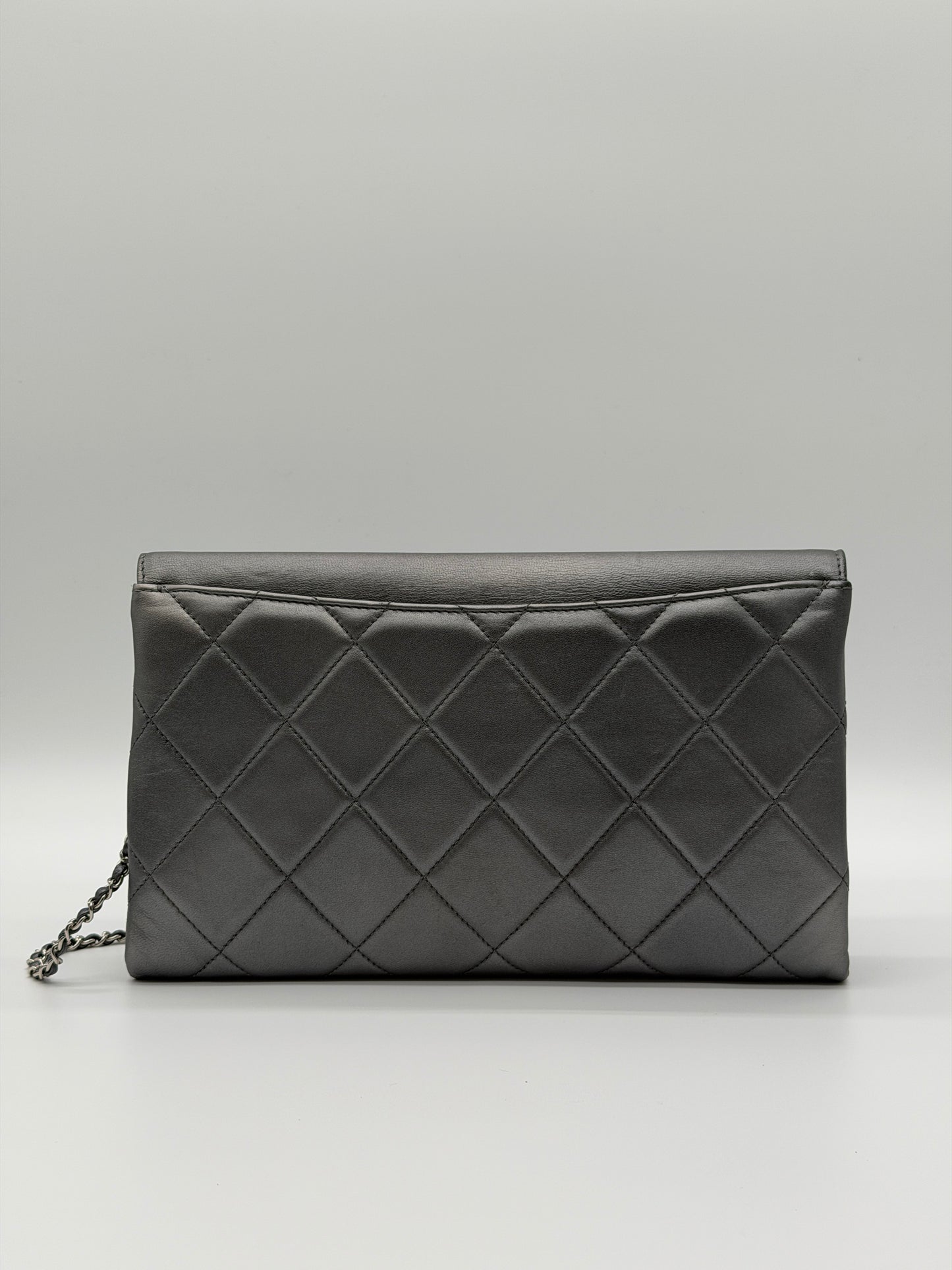 Chanel Quilted Retro Label Lambskin Clutch – Grey