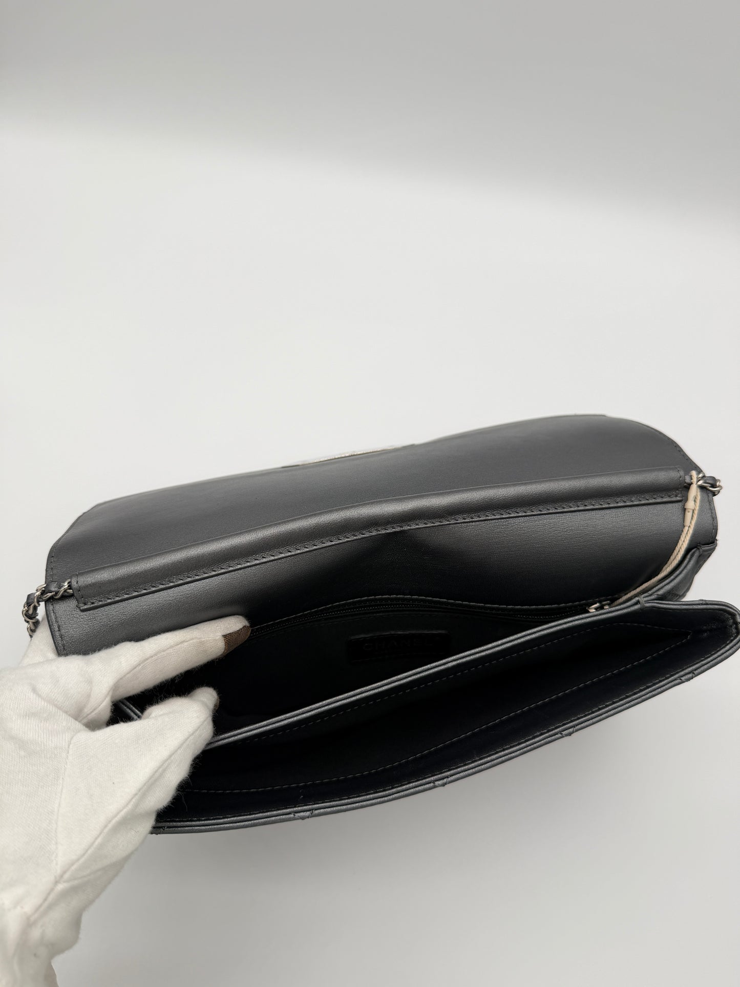 Chanel Quilted Retro Label Lambskin Clutch – Grey