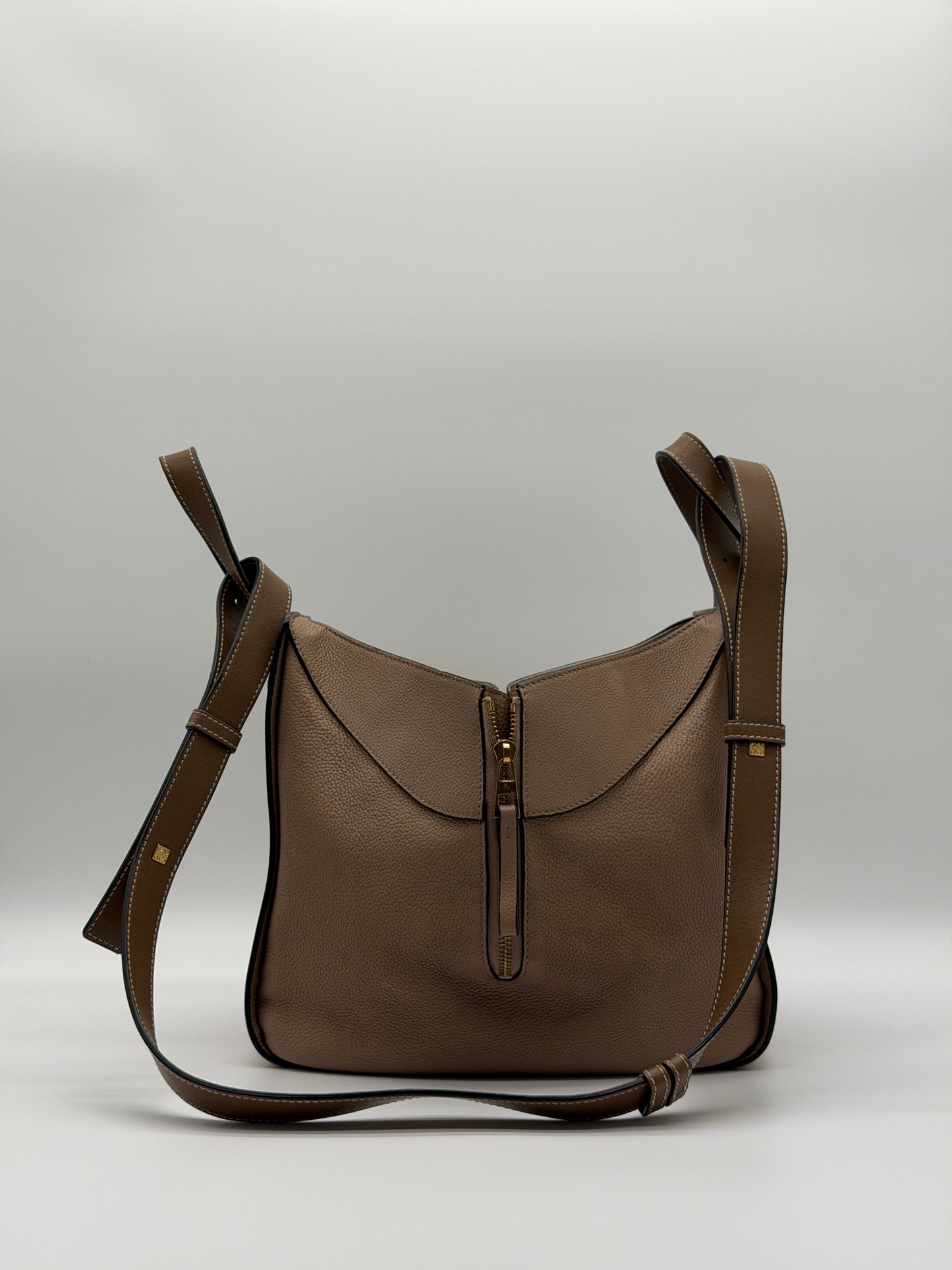 Loewe Hammock Hobo Shoulder Bag in Taupe Pebbled Calfskin Leather LX873