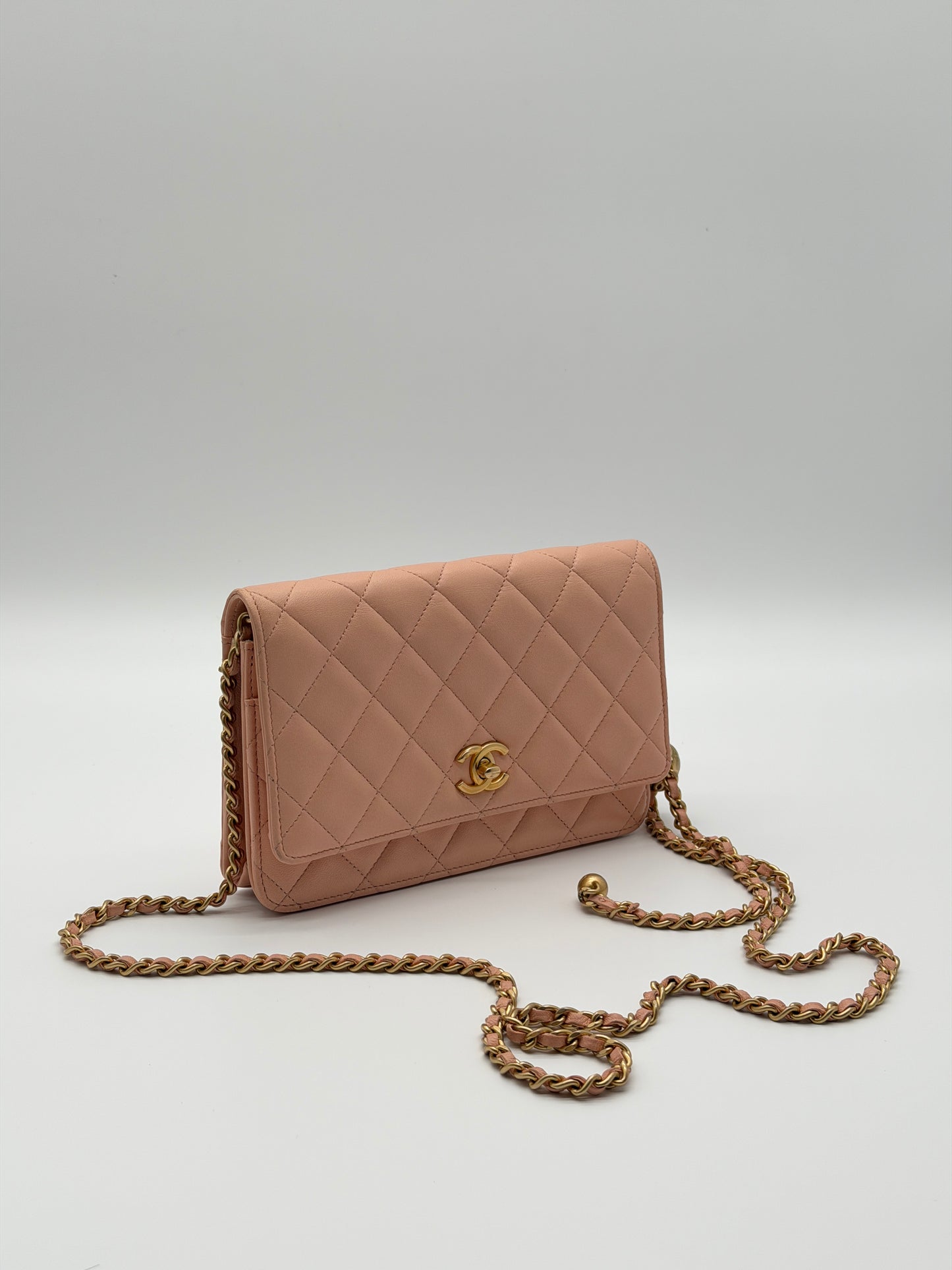Chanel Pink Quilted Lambskin CC Pearl Crush Wallet on Chain