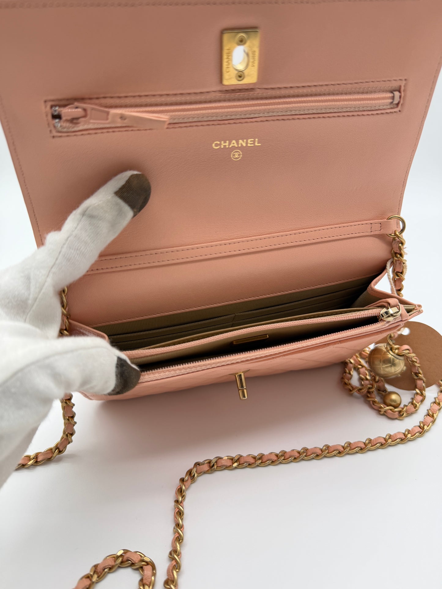 Chanel Pink Quilted Lambskin CC Pearl Crush Wallet on Chain