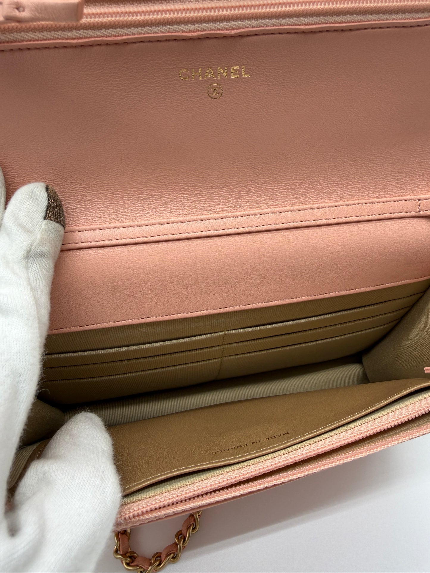 Chanel Pink Quilted Lambskin CC Pearl Crush Wallet on Chain
