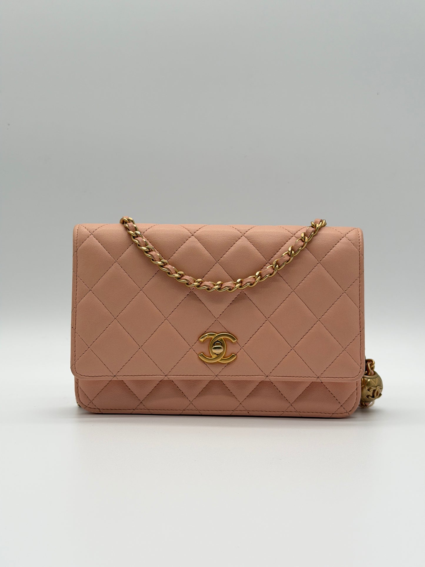 Chanel Pink Quilted Lambskin CC Pearl Crush Wallet on Chain
