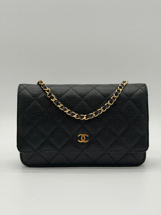 Chanel Classic Black Caviar Quilted Wallet on Chain yyp31