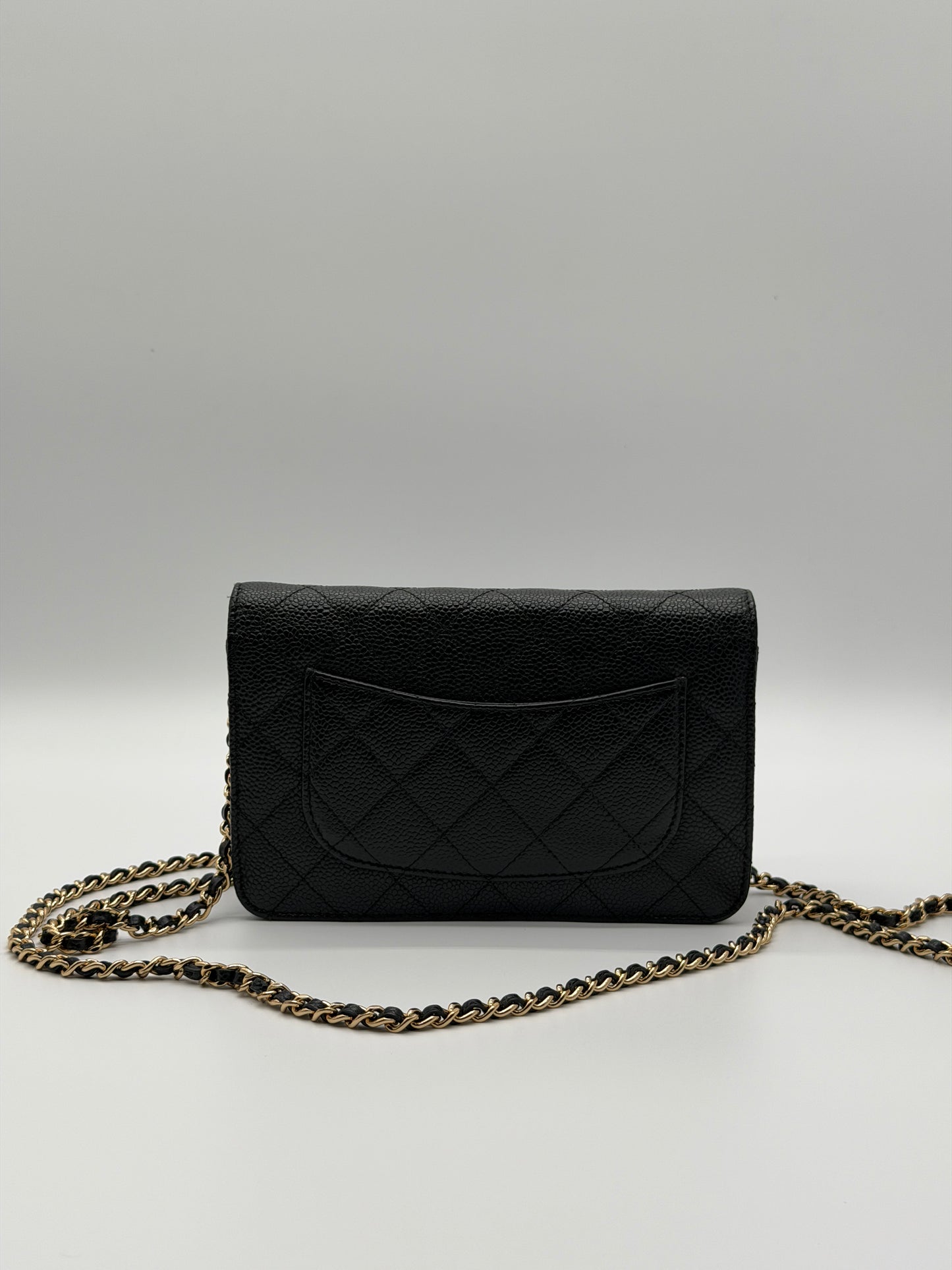 Chanel Classic Black Caviar Quilted Wallet on Chain yyp31