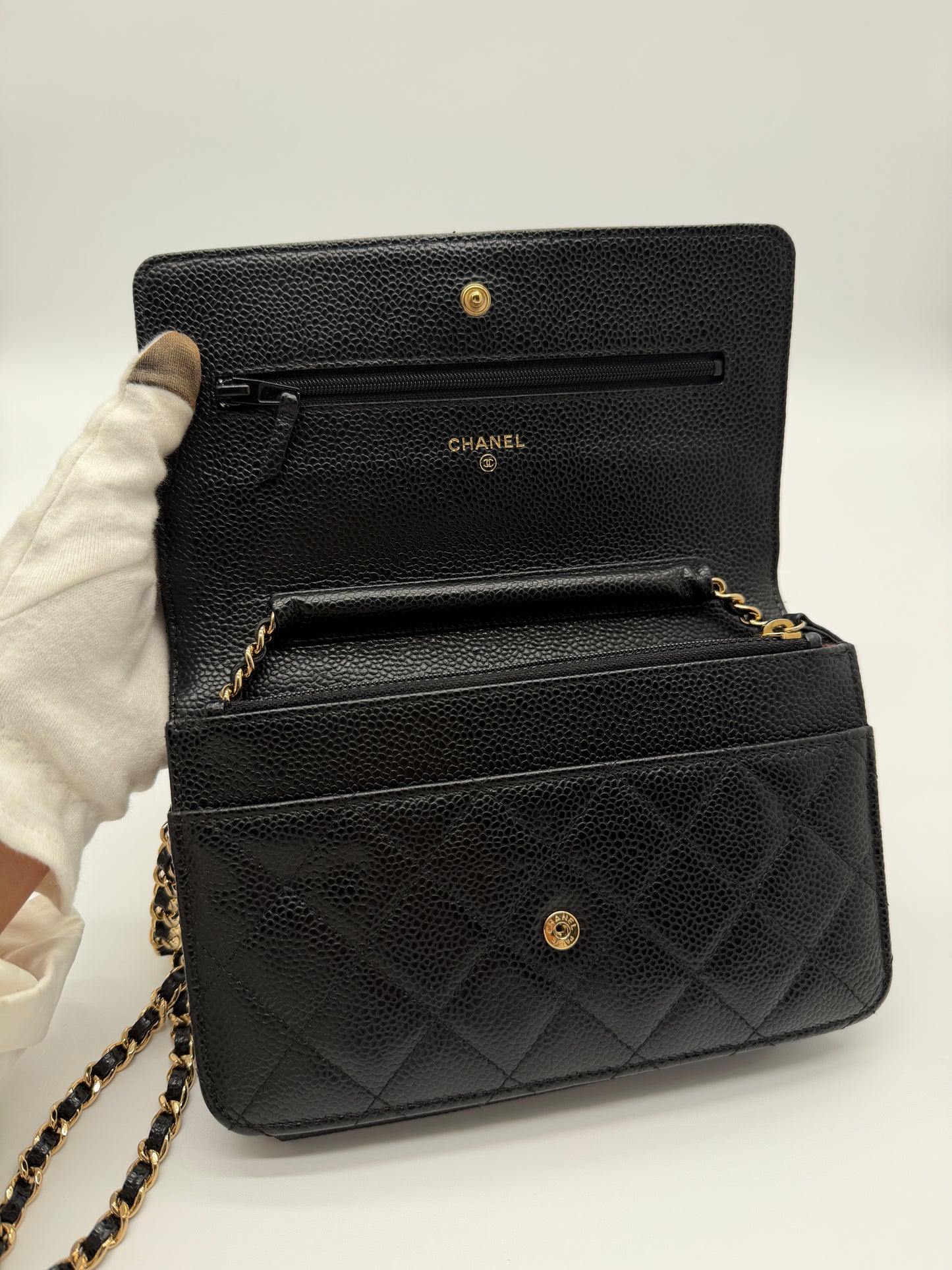 Chanel Classic Black Caviar Quilted Wallet on Chain yyp31