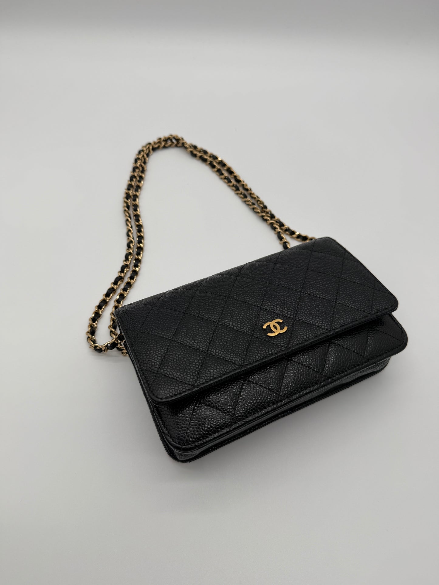 Chanel Classic Black Caviar Quilted Wallet on Chain yyp31
