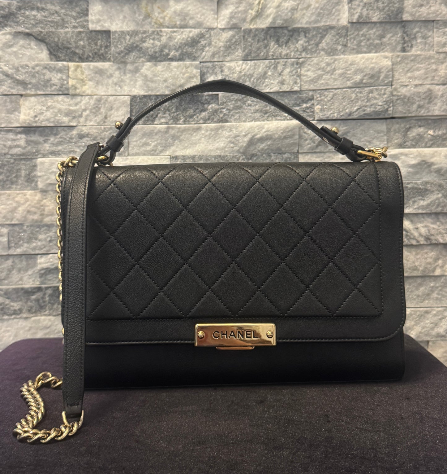 Chanel Black Calfskin Large Label Click Flap 2017
