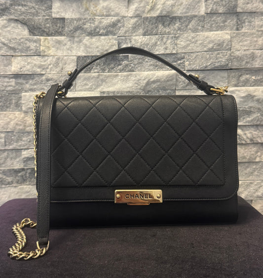 Chanel Black Calfskin Large Label Click Flap 2017