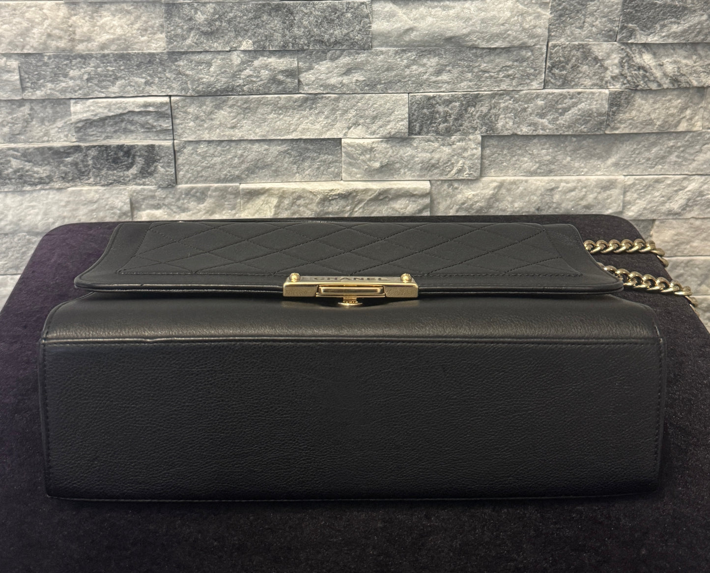 Chanel Black Calfskin Large Label Click Flap 2017