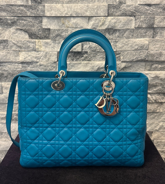 Christian Dior Large Blue Lady Dior Bag w/ Strap