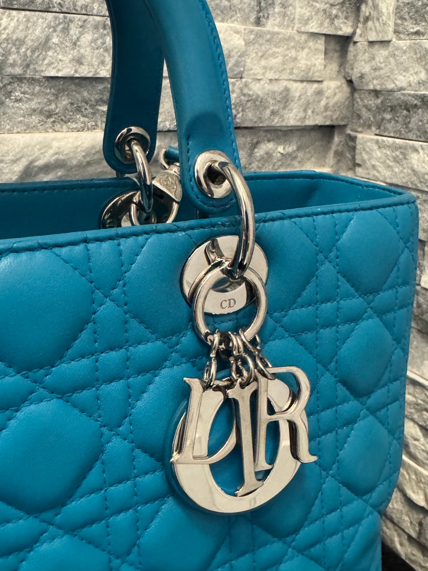 Christian Dior Large Blue Lady Dior Bag w/ Strap
