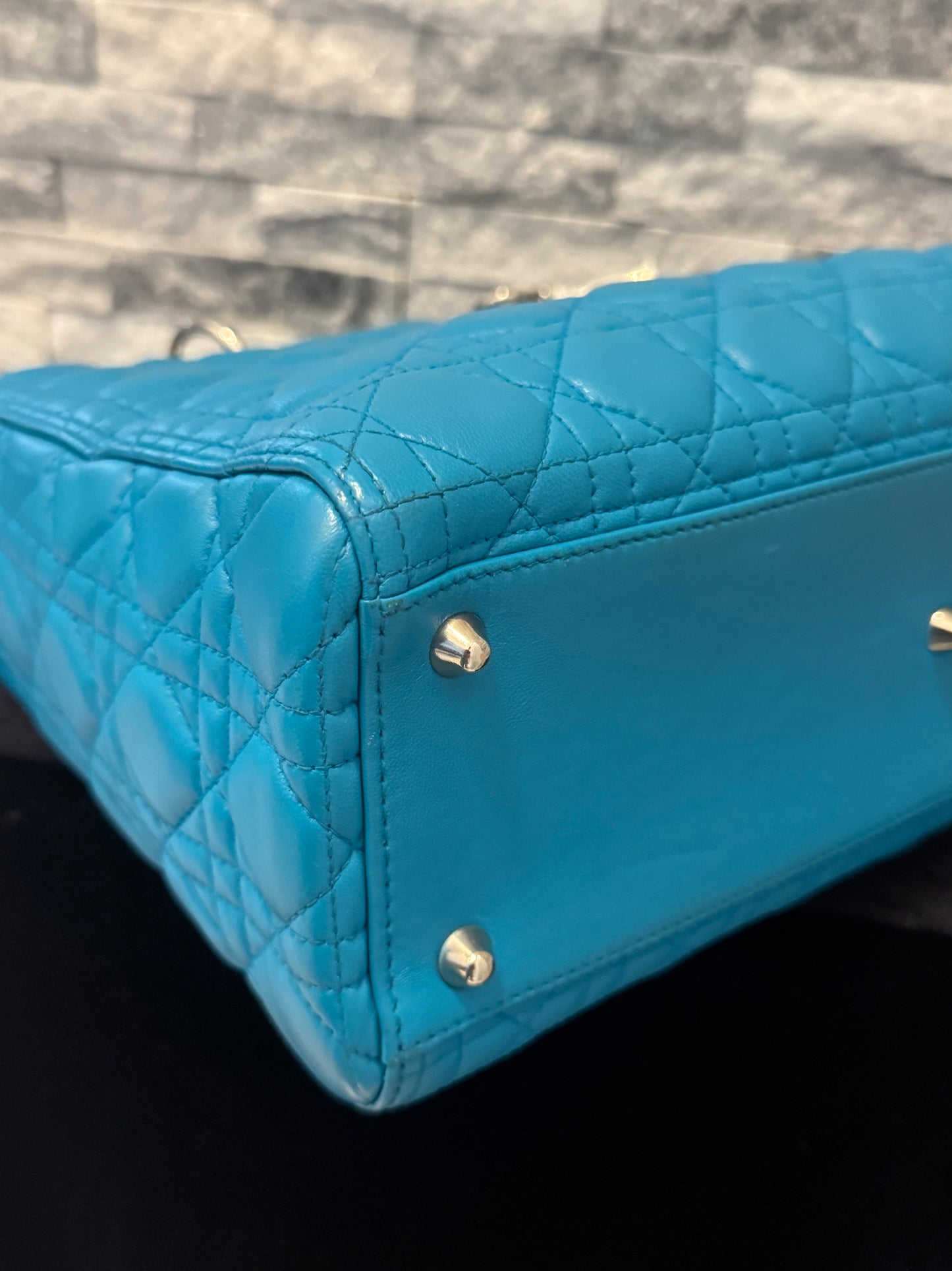Christian Dior Large Blue Lady Dior Bag w/ Strap