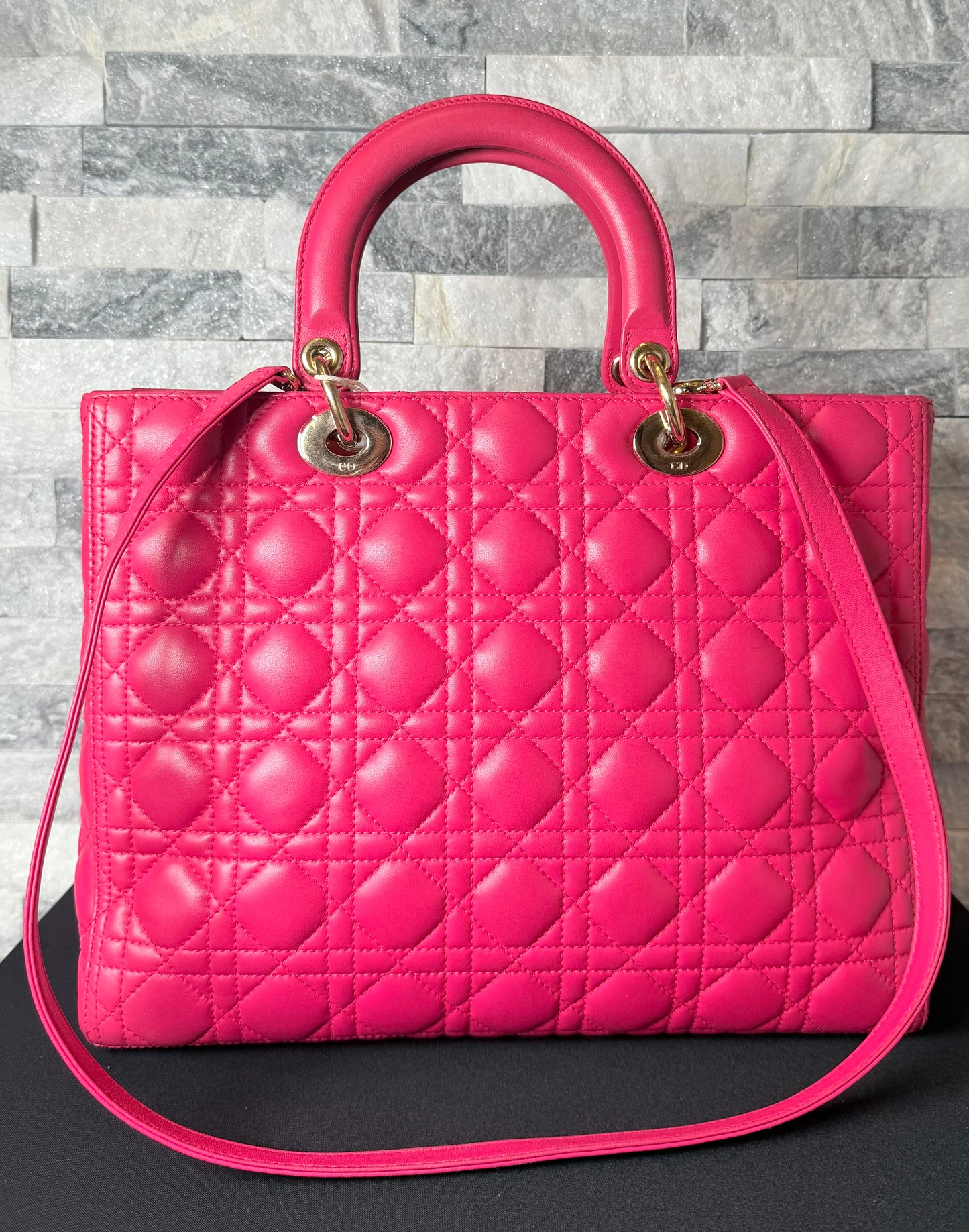 Christian Dior Large Lady Dior Handbag Pink Cannage Quilted Leather Gold-Tone Hardware