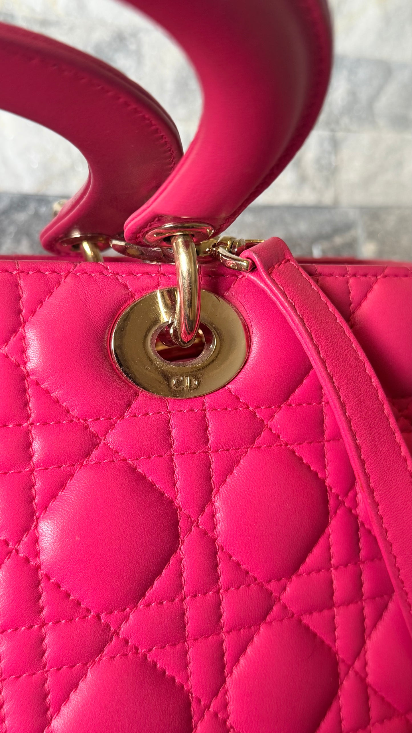 Christian Dior Large Lady Dior Handbag Pink Cannage Quilted Leather Gold-Tone Hardware