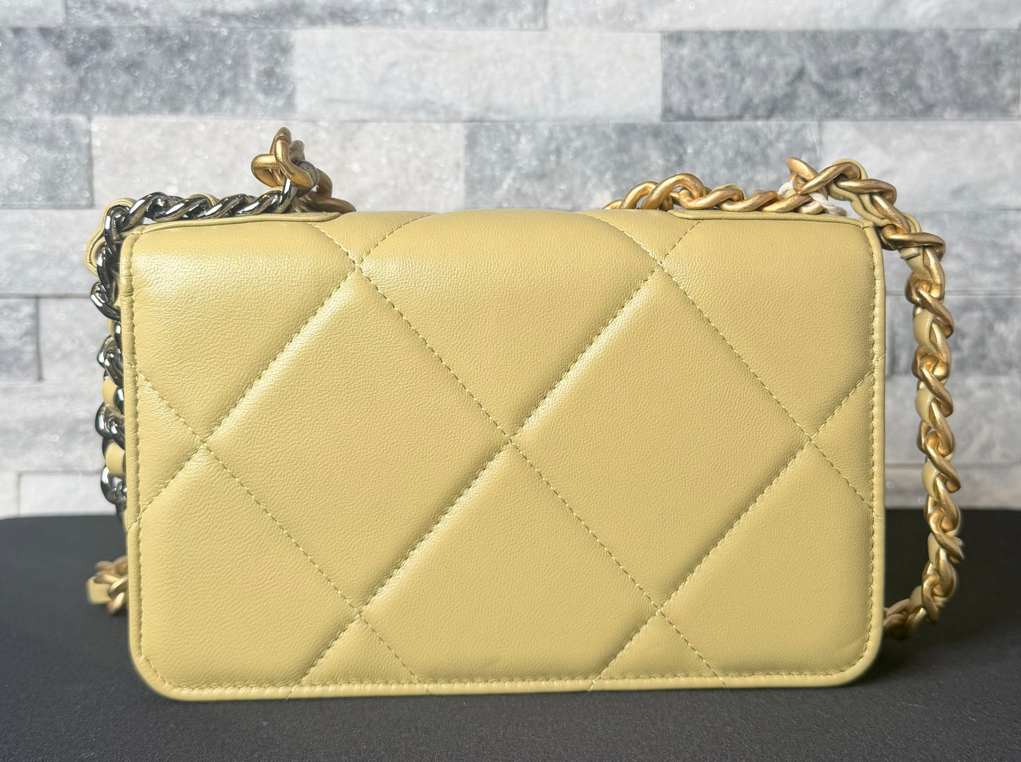 Chanel 19 Quilted Lambskin Wallet On Chain Crossbody Bag Beige Mixed Metal Hardware