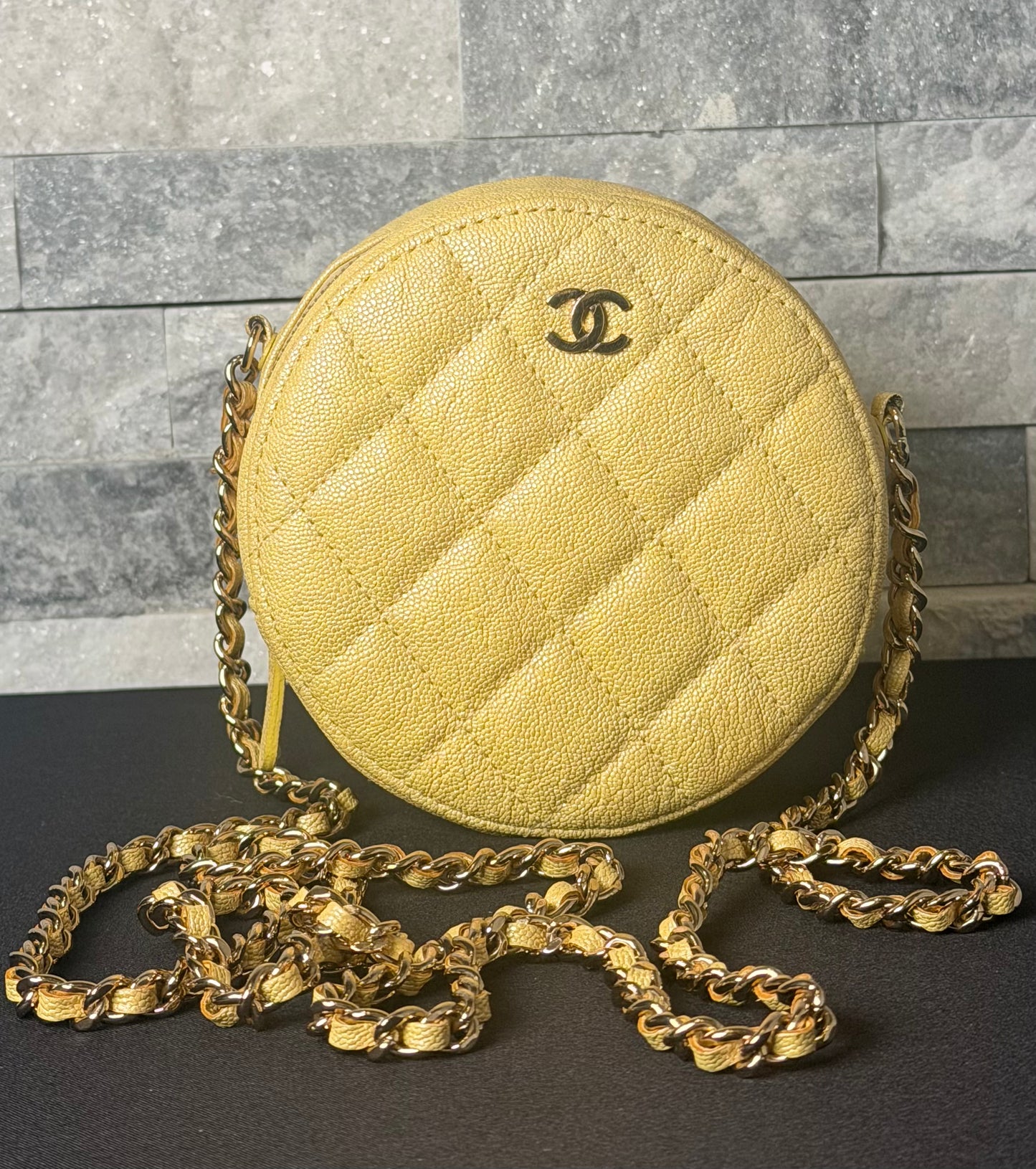 Chanel CC Quilted Caviar Round Clutch With Chain crossbody bag
