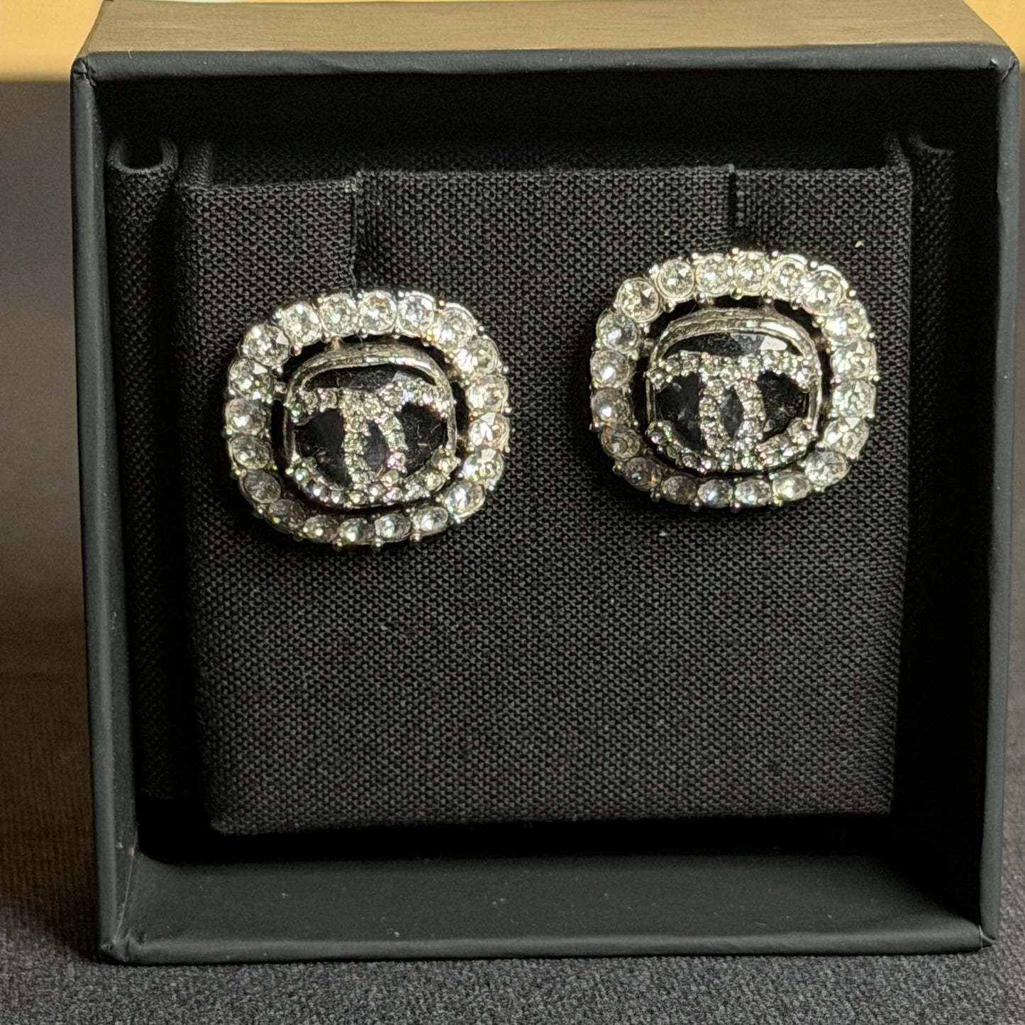 Chanel C20C Crystal Halo CC Stud Earrings – Silver-Tone