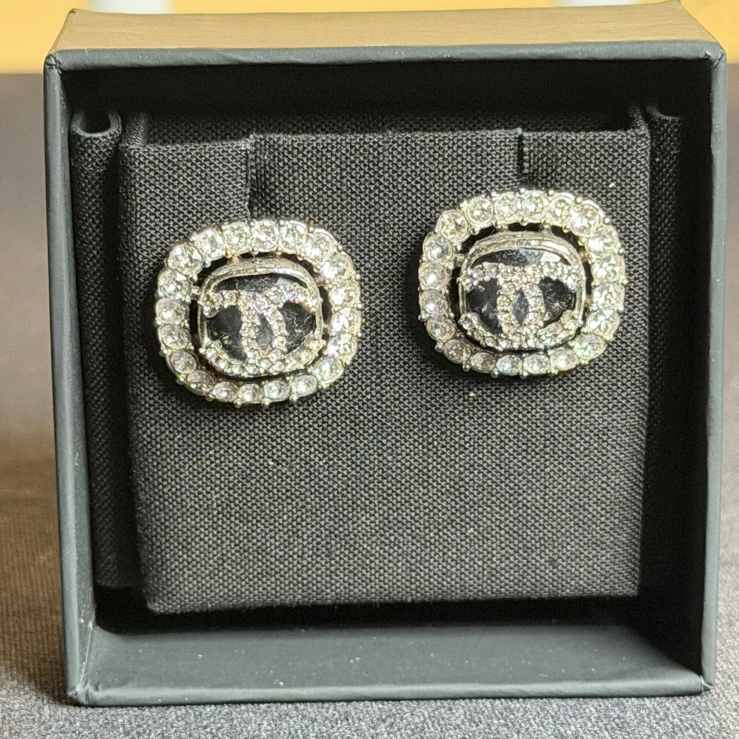 Chanel C20C Crystal Halo CC Stud Earrings – Silver-Tone