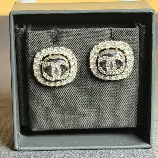Chanel C20C Crystal Halo CC Stud Earrings – Silver-Tone