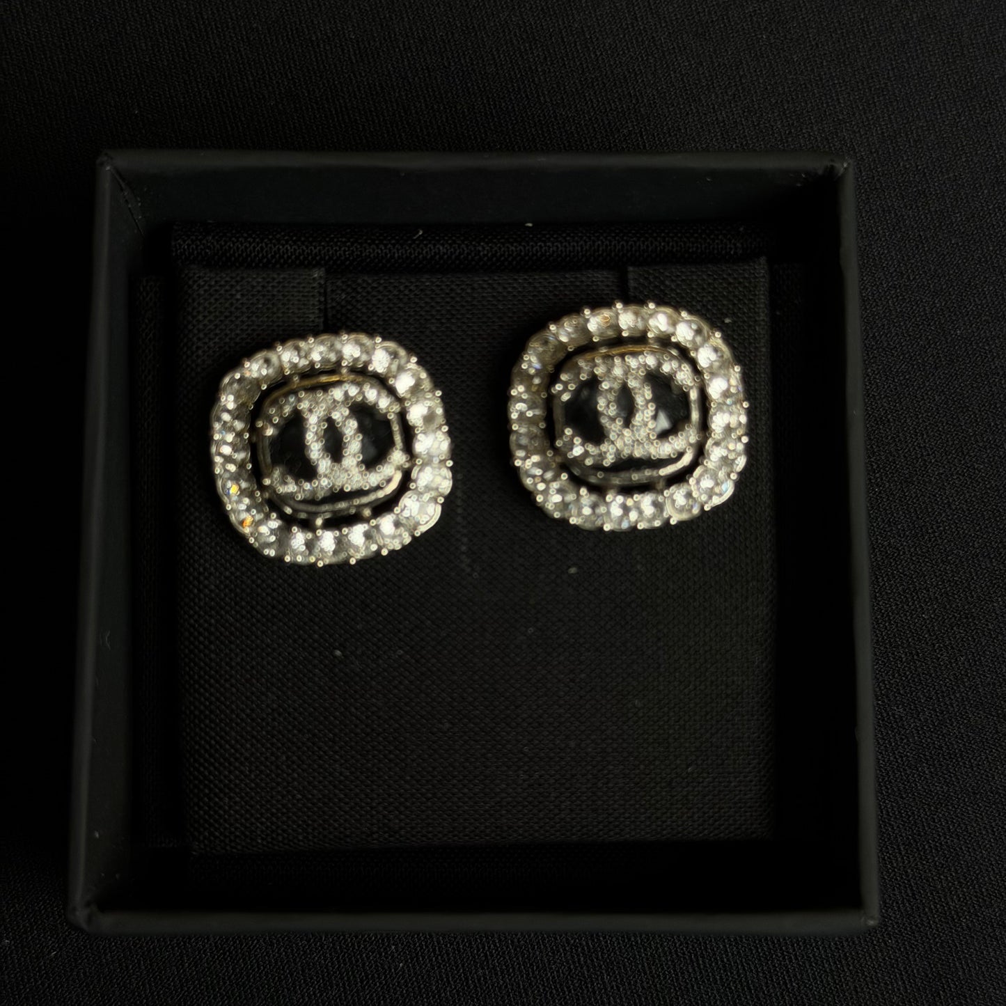 Chanel C20C Crystal Halo CC Stud Earrings – Silver-Tone