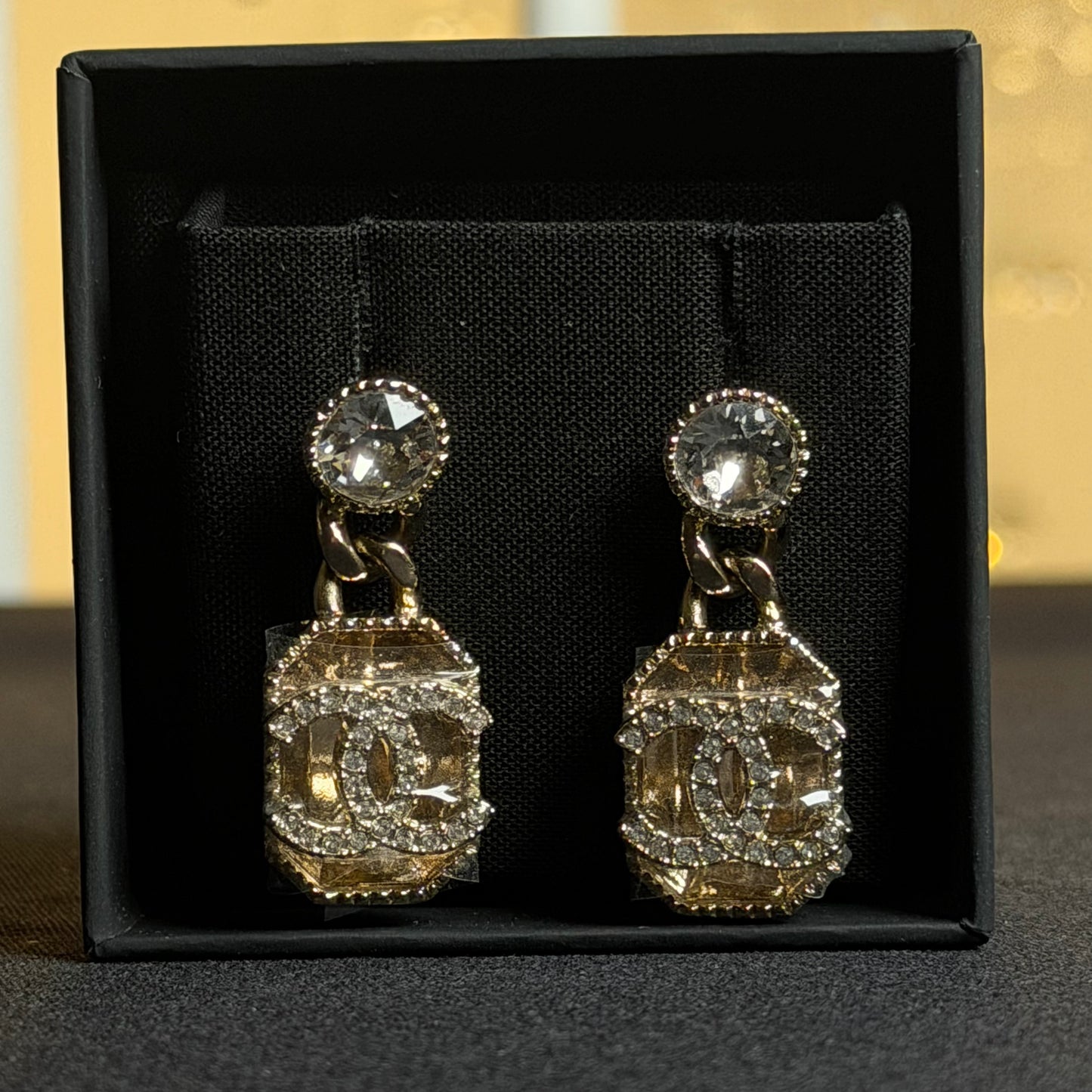 Chanel Crystal CC Drop Earrings