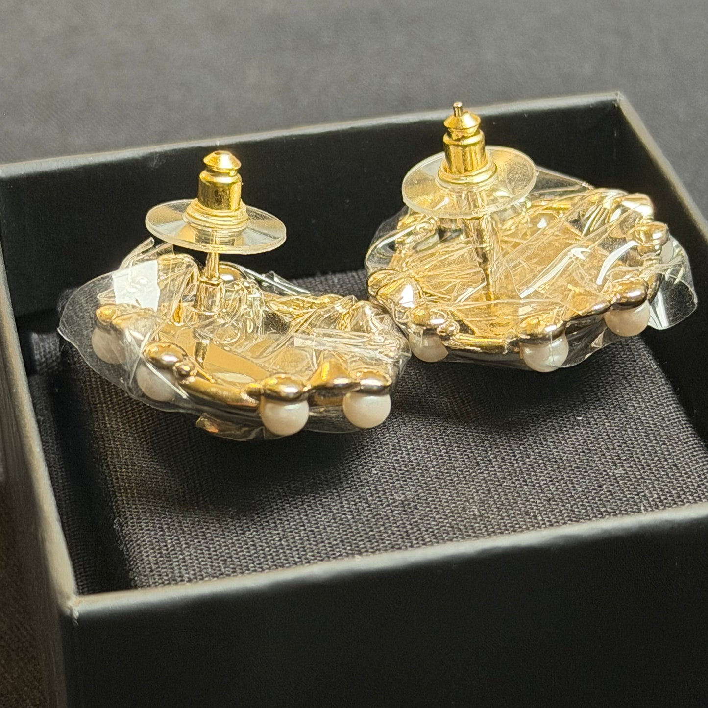 Chanel Pearl & Crystal CC Medallion Stud Earrings