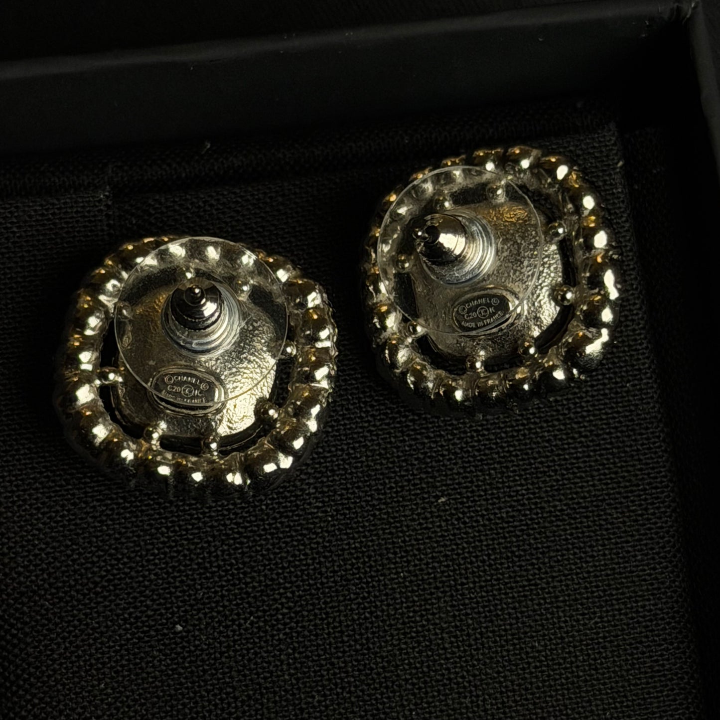Chanel C20C Crystal Halo CC Stud Earrings – Silver-Tone