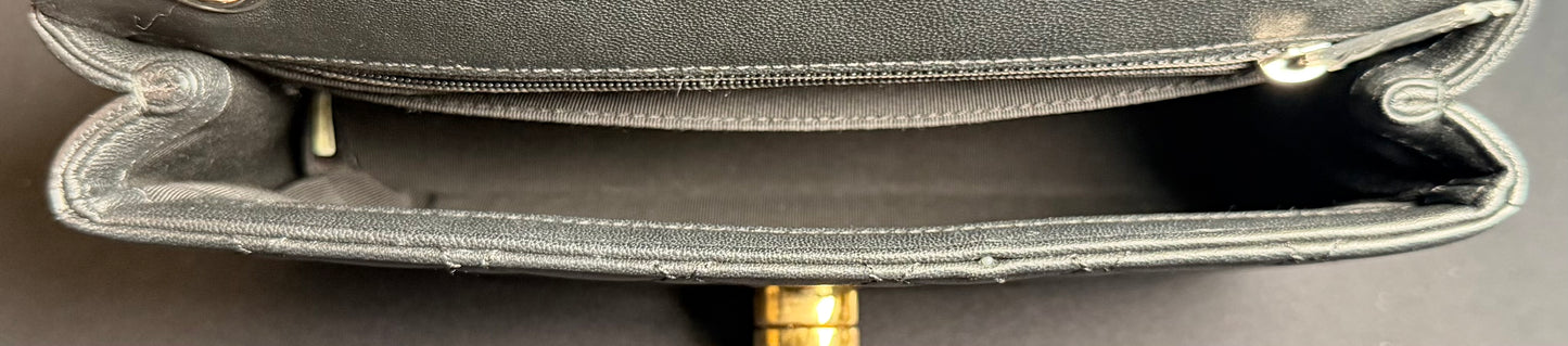 Chanel CC Turnlock Flap Chain Wallet in Black Quilted Lambskin Leather
