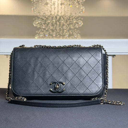 Chanel CC Turn-Lock Wallet on Chain (WOC) in Black Quilted Lambskin Leather