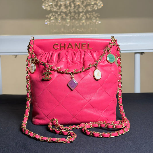 Chanel 2023 Mini Resin Charms Bag in Pink Quilted Lambskin Leather