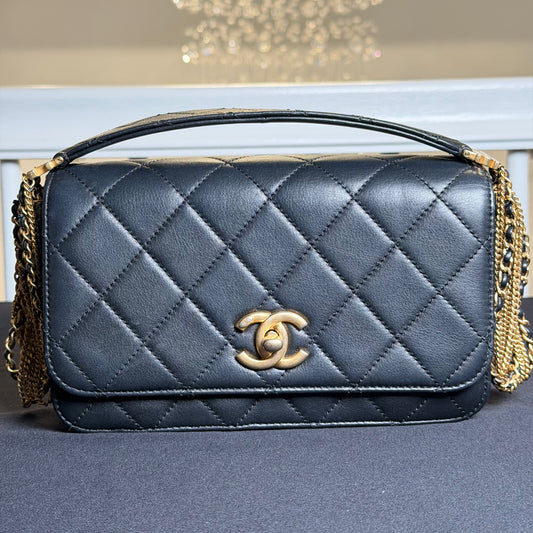 Chanel CC Top Handle Flap Bag with CHANEL/CAMBON Chain Fringe