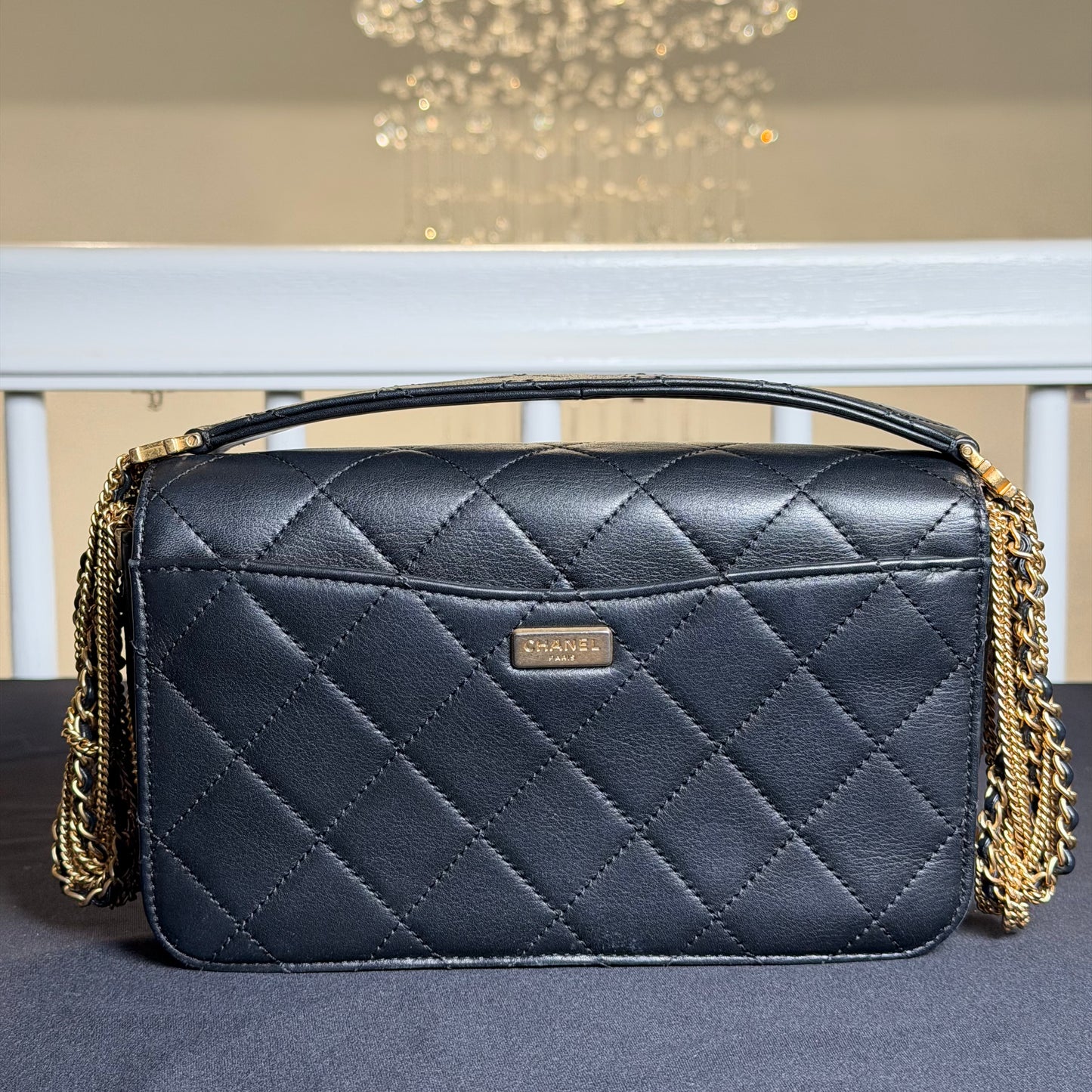 Chanel CC Top Handle Flap Bag with CHANEL/CAMBON Chain Fringe