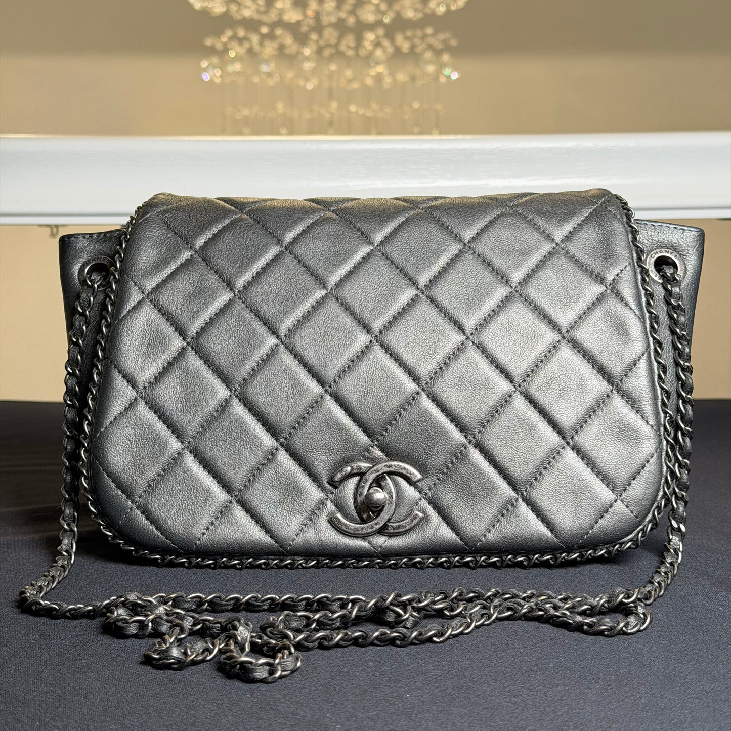 Chanel Quilted Calfskin CC Enchained Accordion Flap Crossbody Bag – Black